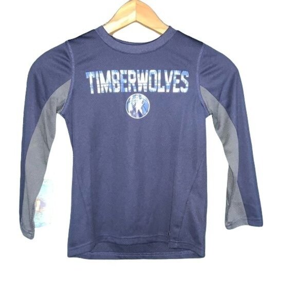 NBA Timberwolves Long Sleeve Youth Shirt Navy/Grey Size S Polyester Blend - Picture 1 of 4